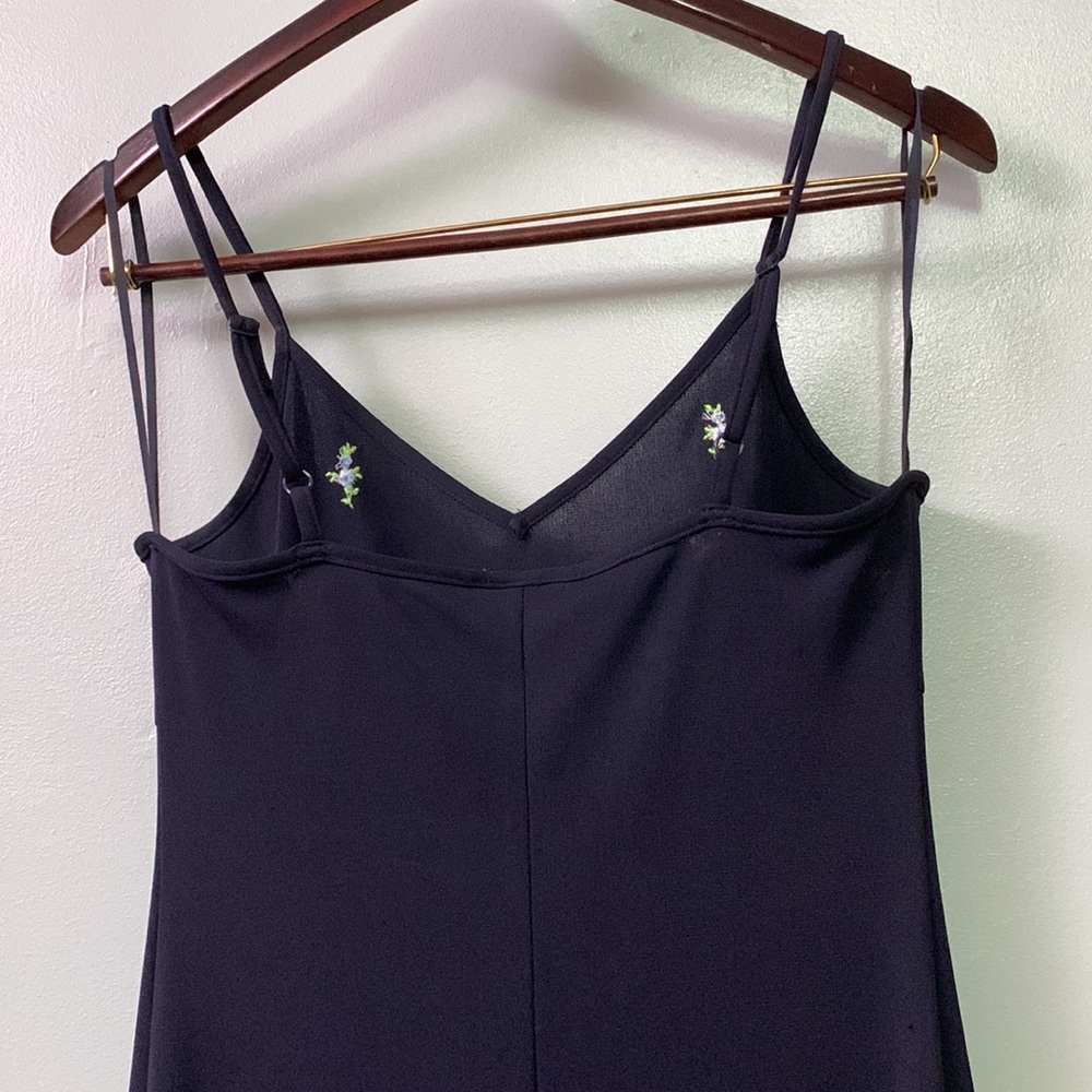 Vintage 90’s Smart Set Dark Navy Dress Embroidered with Mini Flowers - Picture 5 of 12